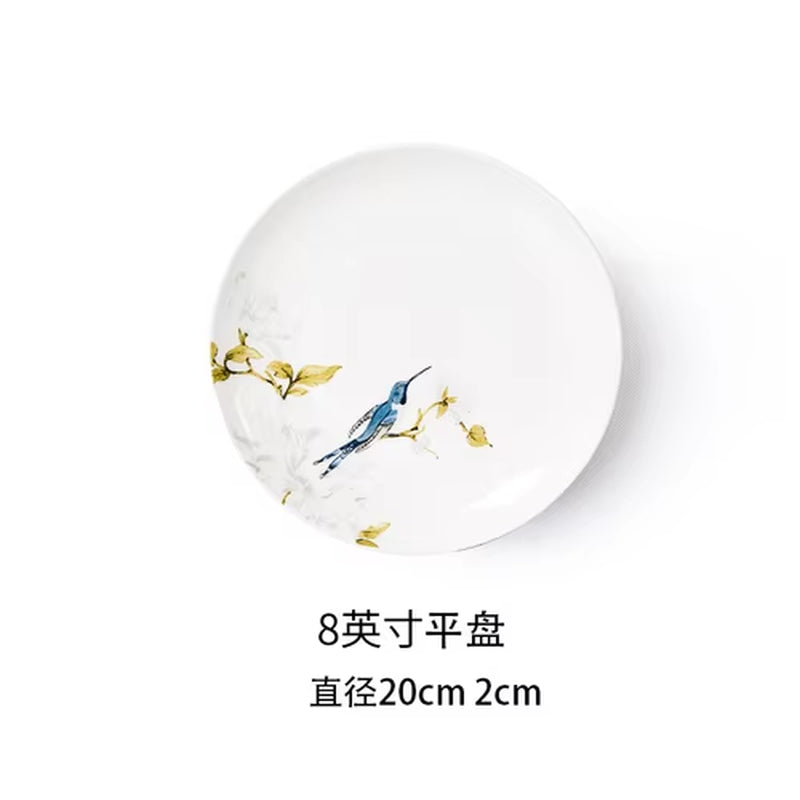 New Creative Simple Bone China Bowl and Dish Set European Style Hand-Painted Ceramic Plate Noodle Bowl Rice Bowl