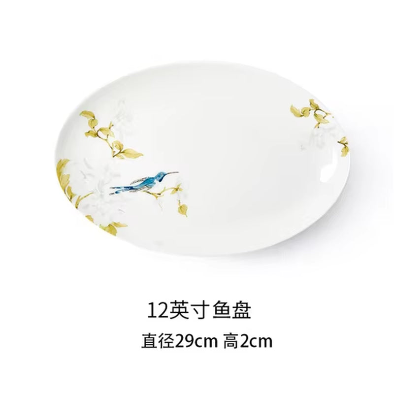 New Creative Simple Bone China Bowl and Dish Set European Style Hand-Painted Ceramic Plate Noodle Bowl Rice Bowl