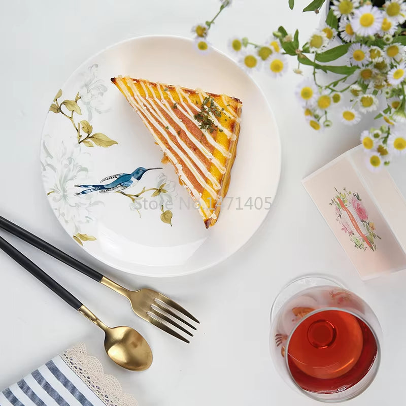 New Creative Simple Bone China Bowl and Dish Set European Style Hand-Painted Ceramic Plate Noodle Bowl Rice Bowl