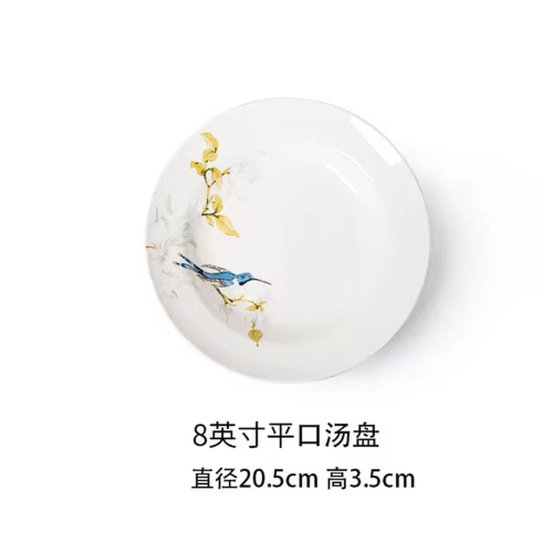 New Creative Simple Bone China Bowl and Dish Set European Style Hand-Painted Ceramic Plate Noodle Bowl Rice Bowl