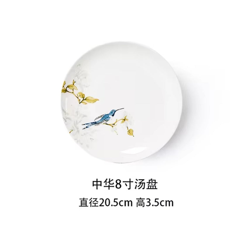 New Creative Simple Bone China Bowl and Dish Set European Style Hand-Painted Ceramic Plate Noodle Bowl Rice Bowl