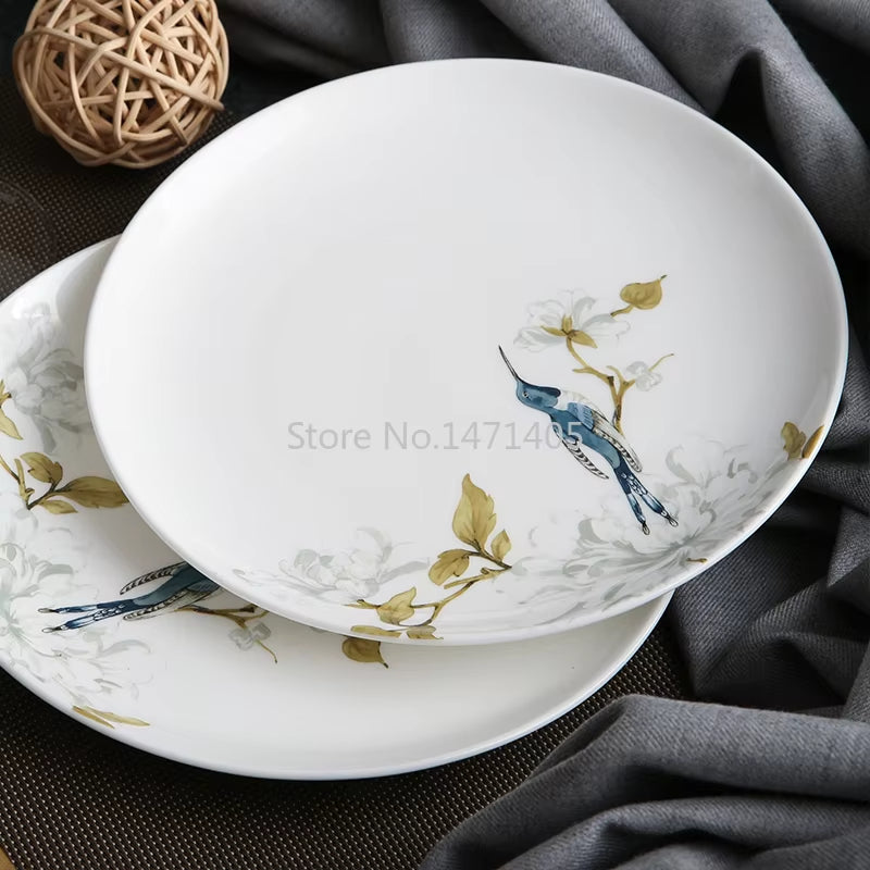 New Creative Simple Bone China Bowl and Dish Set European Style Hand-Painted Ceramic Plate Noodle Bowl Rice Bowl