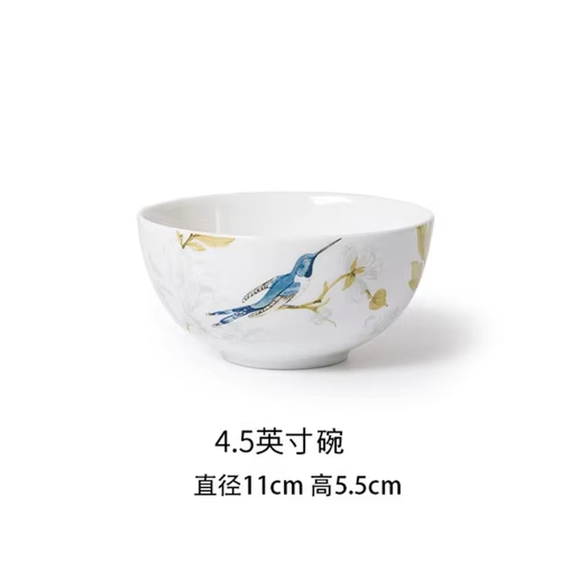 New Creative Simple Bone China Bowl and Dish Set European Style Hand-Painted Ceramic Plate Noodle Bowl Rice Bowl