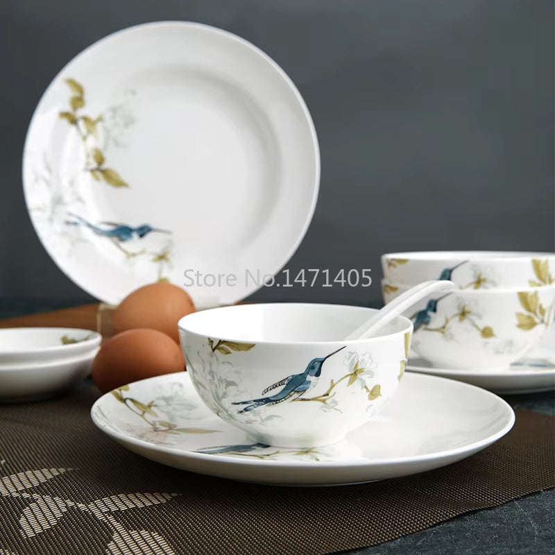 New Creative Simple Bone China Bowl and Dish Set European Style Hand-Painted Ceramic Plate Noodle Bowl Rice Bowl