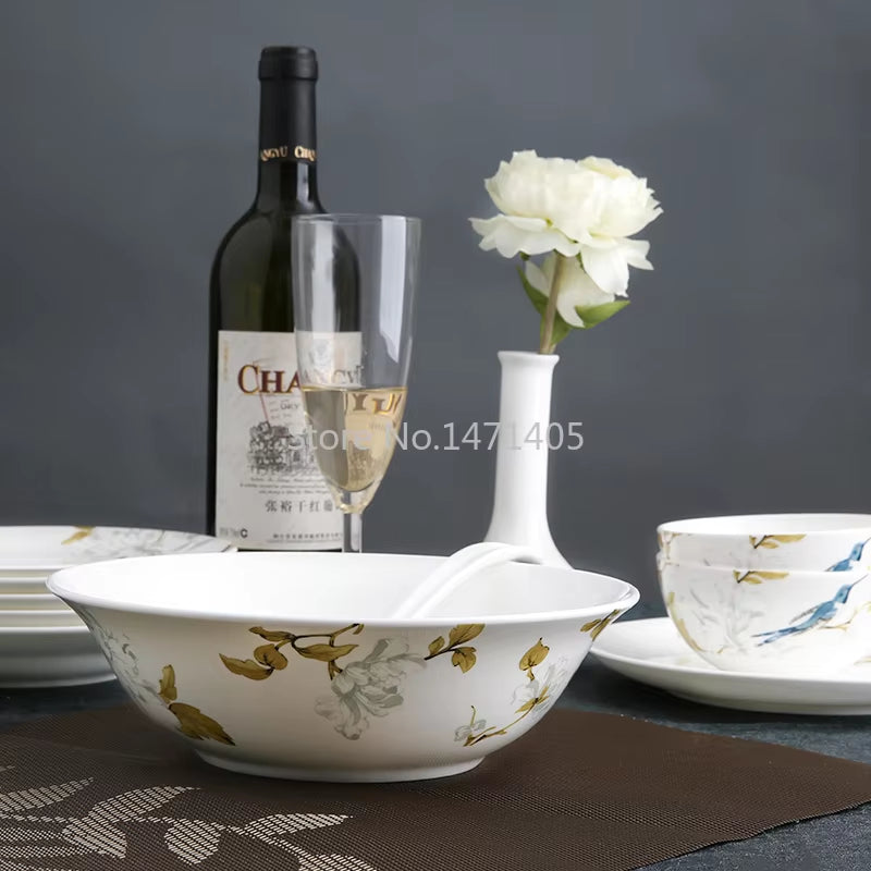 New Creative Simple Bone China Bowl and Dish Set European Style Hand-Painted Ceramic Plate Noodle Bowl Rice Bowl