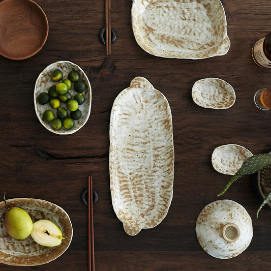 Stoneware Bowls And Plates Irregular Handmade Rectangular Cutlery